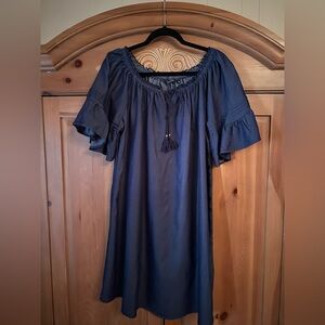 Mlle Gabrielle Dress Chambray Midnight Blue Bell Sleeve Boho 2X